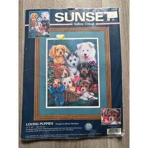 Sunset Gallery Crewel Kit "Loving Puppies" 12"x16" Home Craft Embroidery Kit By